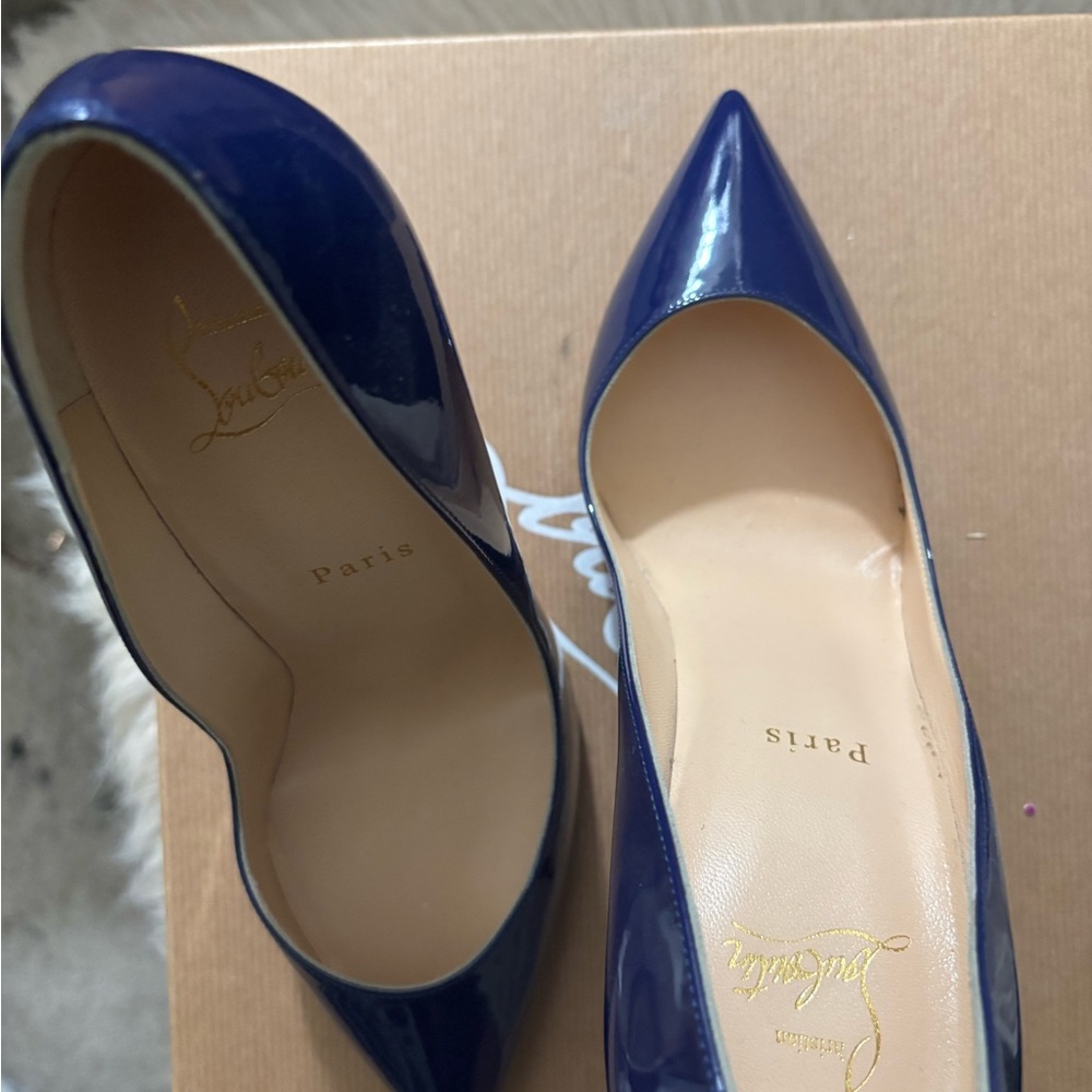 Christian Louboutin Navy Patent Pointed-Toe Pumps